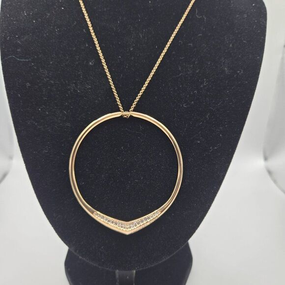 Michael Kors Gold-Tone Pave Hoop Pendant Necklace Crystal Accents - Picture 1 of 6